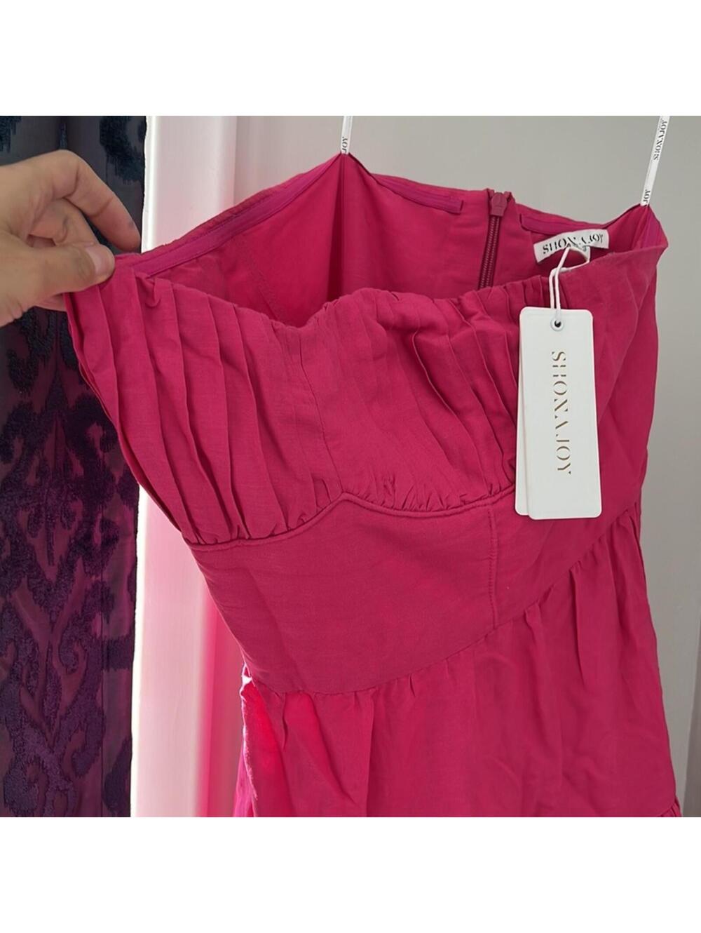 Shona Joy Joanine Strapless Ruched Midi Dress in Azalea Pink - Picture 7 of 9